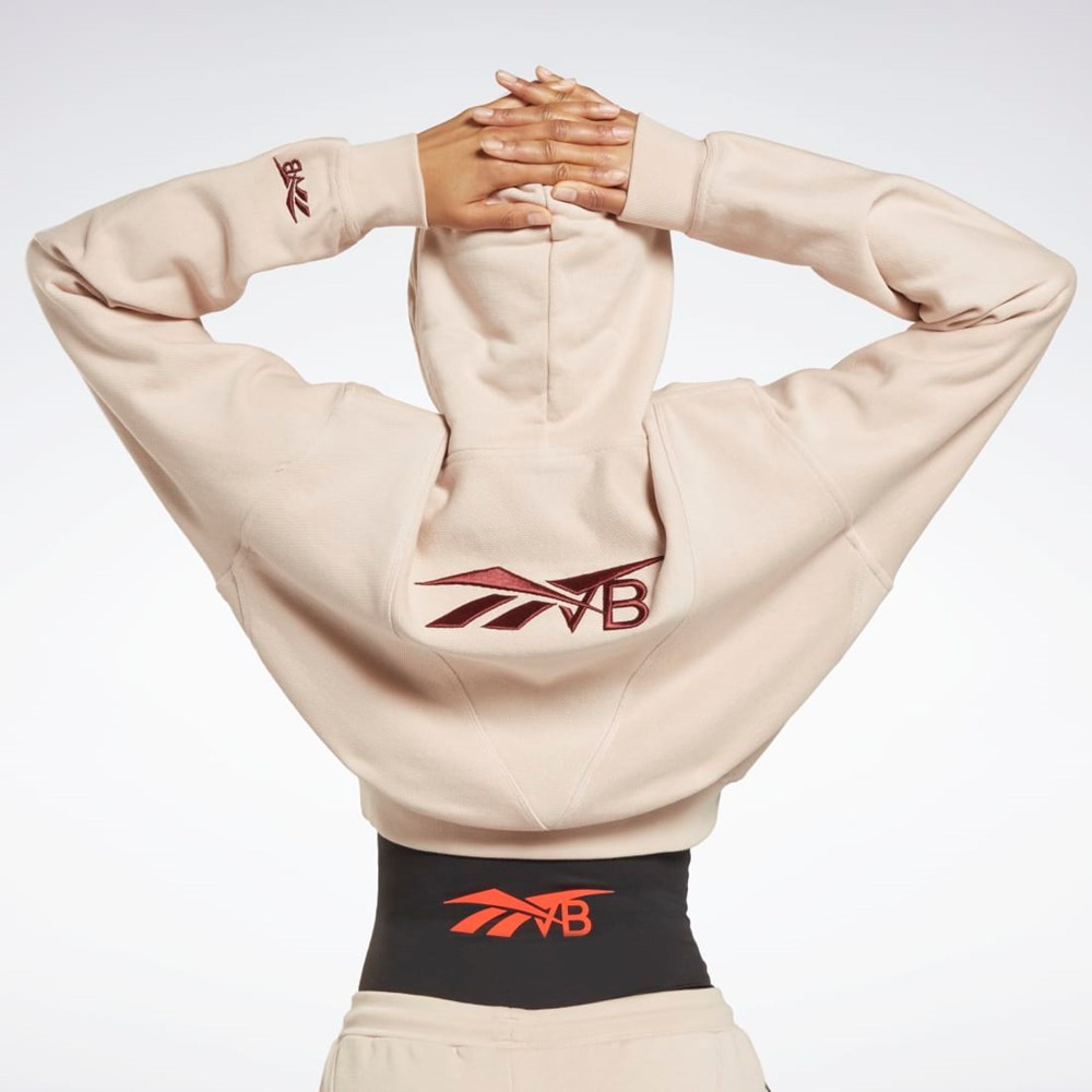 Reebok Victoria Beckham Crop Logo Hoodie Soft Ecru | WZJVE-4357