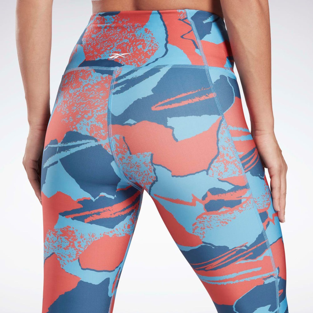 Reebok Workout Ready Printed Leggings Blå | UGTLE-5068