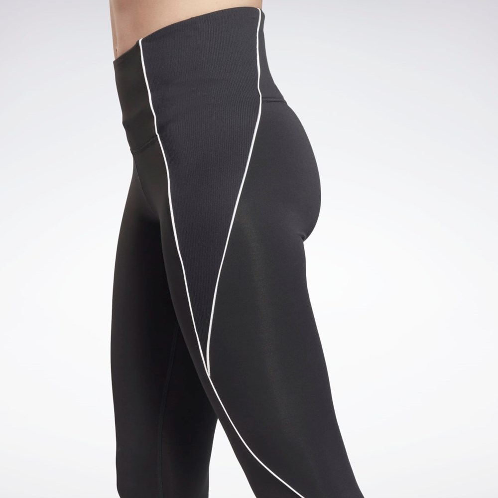 Reebok Workout Ready Räfflad High-Rise Leggings Svarta | KLZYX-6871