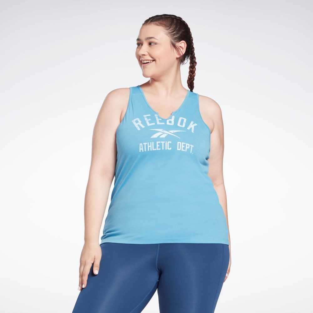 Reebok Workout Ready Supremium Big Logo Tank Top (Plus Size) Blå | WAFZS-6342