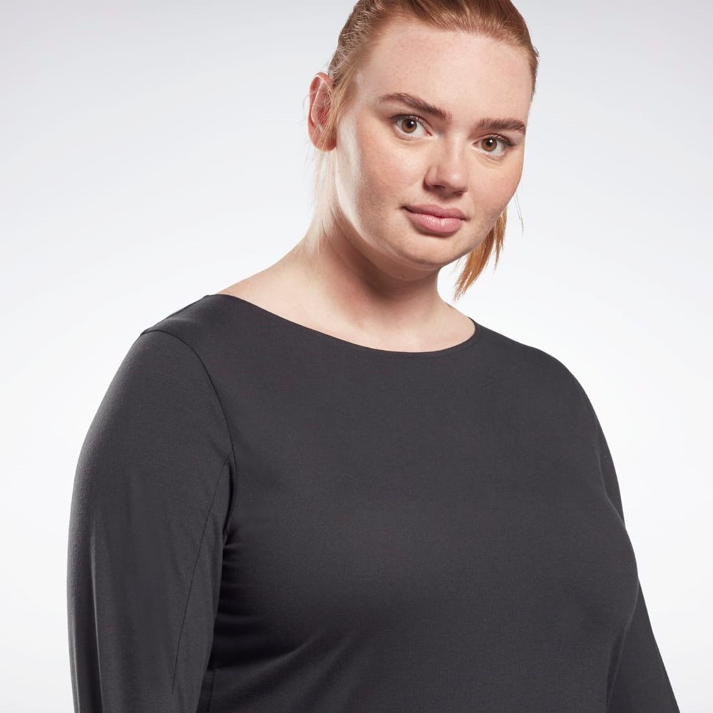 Reebok Workout Ready Supremium Long Sleeve T-Shirt (Plus Size) Svarta | WABHF-4708