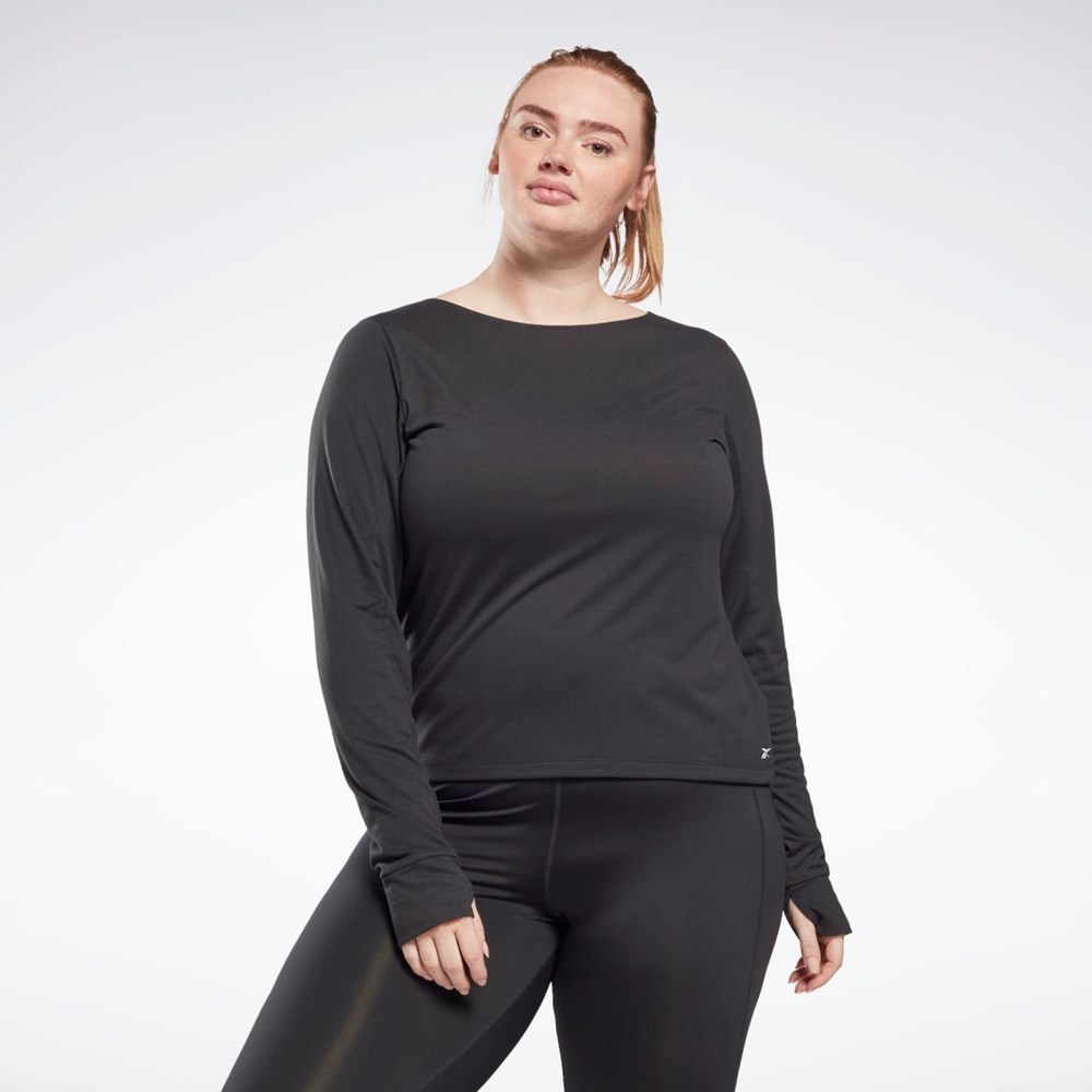 Reebok Workout Ready Supremium Long Sleeve T-Shirt (Plus Size) Svarta | WABHF-4708