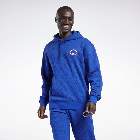 Reebok Basketball Question Allover Print Fleece Hoodie Classic Cobalt | ORQHC-2645