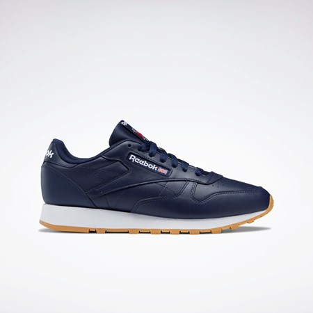 Reebok Classic Leather Shoes Marinblå Vita | MBRGK-9062