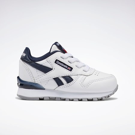 Reebok Classic Leather Step 'n' Flash Shoes - Toddler Vita Vita Marinblå | NYLMG-3480