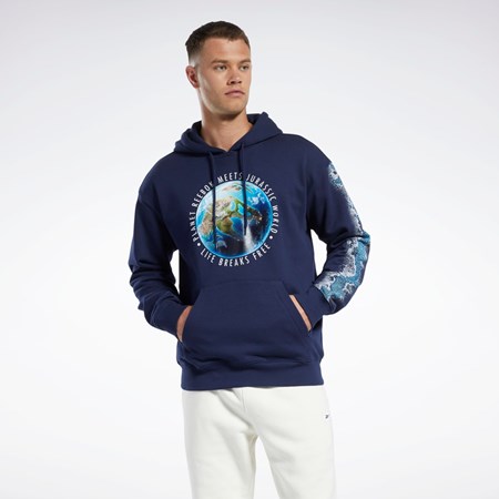 Reebok Jurassic World Tryck Hoodie Marinblå | QBWVZ-5720