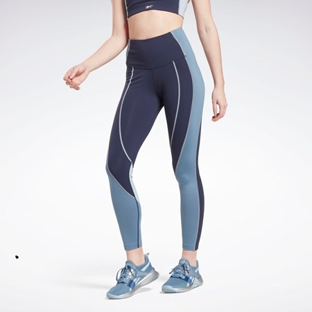 Reebok Lux High-Rise Colorblock Leggings Marinblå | EMFSO-5062