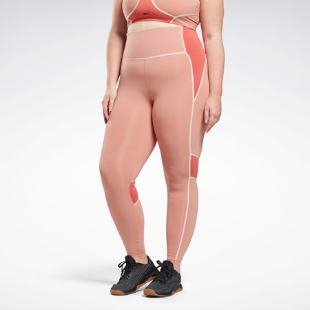 Reebok Lux High-Waisted Colorblock Tights (Plus Size) Korall | OWKLN-8375