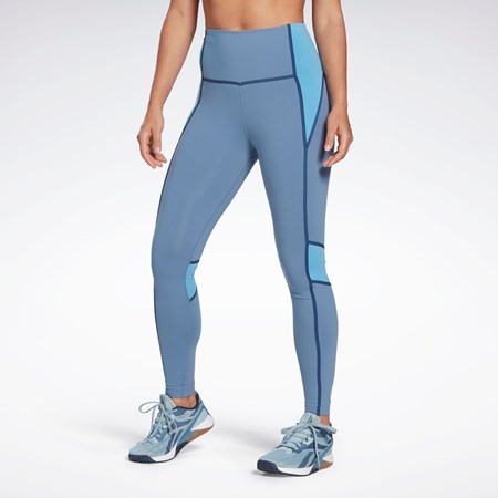 Reebok Lux High-Waisted Colorblock Tights Blå | RPUYF-4185