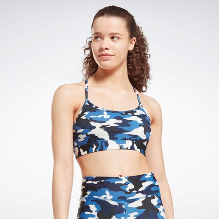 Reebok Lux Mager Rem Camo Print Sports Bra Blå | VGBZT-7169