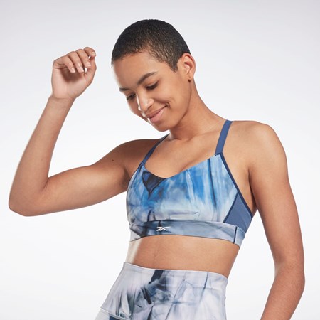 Reebok Lux Snörade Liquid Abyss Print Sports Bra Blå | PLWDB-4127