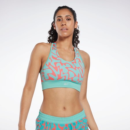 Reebok Löpar Printed Sports Bra Semi Classic Teal | DRUIA-0194