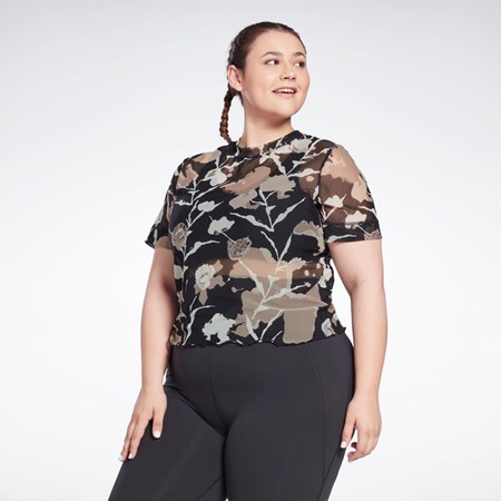 Reebok MYT Allover Print Mesh T-Shirt (Plus Size) Svarta | FNQGO-1980