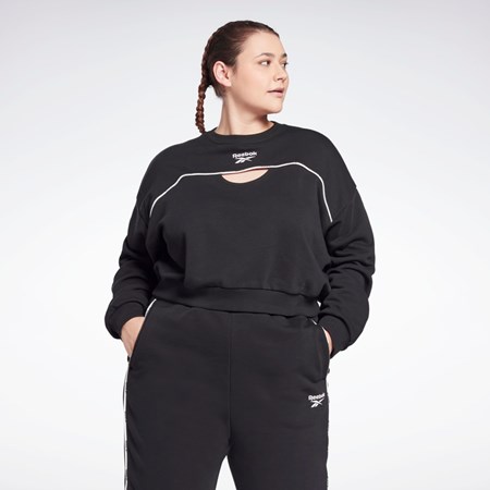 Reebok Piping Crewneck Sweatshirt (Plus Size) Svarta | HBLNR-3192