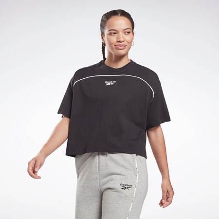 Reebok Piping T-Shirt Svarta | BKNAR-7258