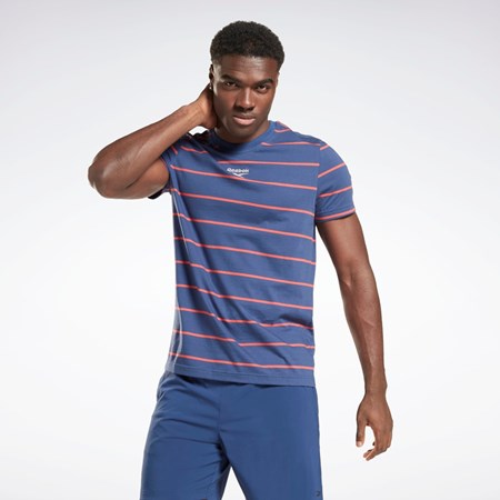 Reebok Stripe T-Shirt Blå | KJOFD-7246