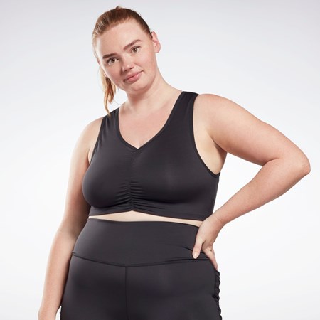 Reebok Studio Ruched Cropped Tank Top (Plus Size) Svarta | MVEDL-7362