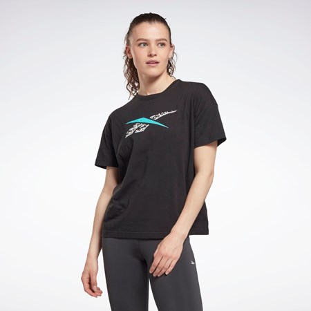 Reebok Tränings Essentials Modern Safari Tryck Tee Svarta | UMFSZ-1923