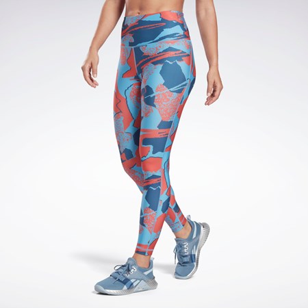 Reebok Workout Ready Printed Leggings Blå | UGTLE-5068